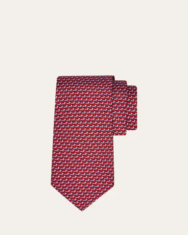 Ferragamo Men's Mini-Dachshund Dog Silk Tie | Thumbnail 2