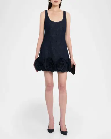 Self-Portrait Denim 3D Flower Mini Dress | Thumbnail 2 Self-Portrait Denim 3D Flower Mini Dress | Thumbnail 2