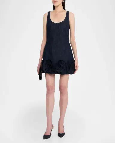 Self-Portrait Denim 3D Flower Mini Dress | Thumbnail 4 Self-Portrait Denim 3D Flower Mini Dress | Thumbnail 4