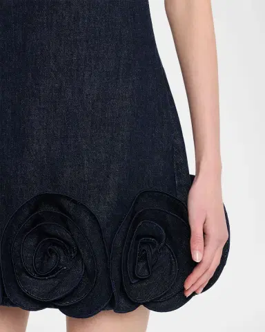 Self-Portrait Denim 3D Flower Mini Dress | Thumbnail 5 Self-Portrait Denim 3D Flower Mini Dress | Thumbnail 5