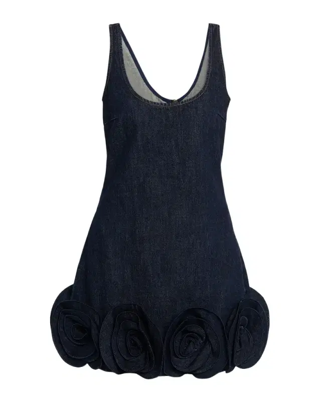 Self-Portrait Denim 3D Flower Mini Dress