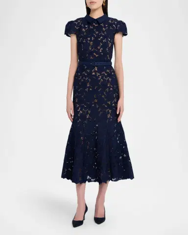 Self-Portrait Guipure Lace Belted Midi Dress | Thumbnail 2 Self-Portrait Guipure Lace Belted Midi Dress | Thumbnail 2