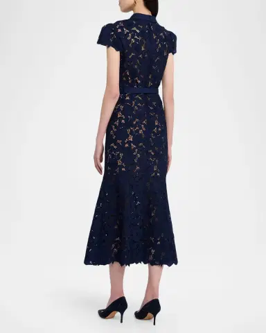 Self-Portrait Guipure Lace Belted Midi Dress | Thumbnail 3 Self-Portrait Guipure Lace Belted Midi Dress | Thumbnail 3