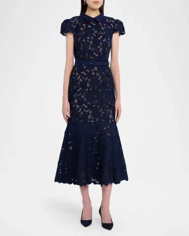 Self-Portrait Guipure Lace Belted Midi Dress | Thumbnail 4 Self-Portrait Guipure Lace Belted Midi Dress | Thumbnail 4