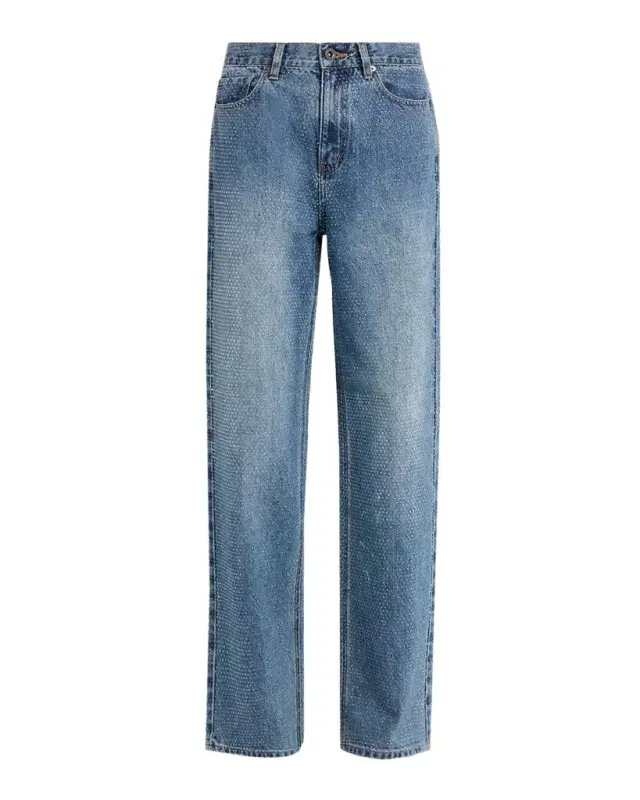 Self-Portrait Rhinestone Straight-Leg Jeans