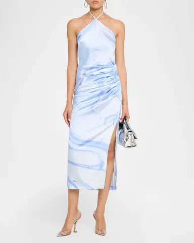 Simkhai Hansel Oil Spill-Print Satin Halter Midi Dress | Thumbnail 2