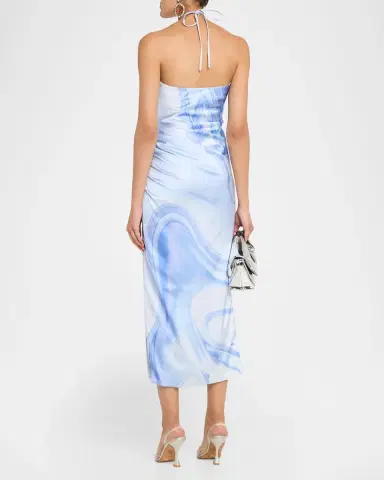 Simkhai Hansel Oil Spill-Print Satin Halter Midi Dress | Thumbnail 3