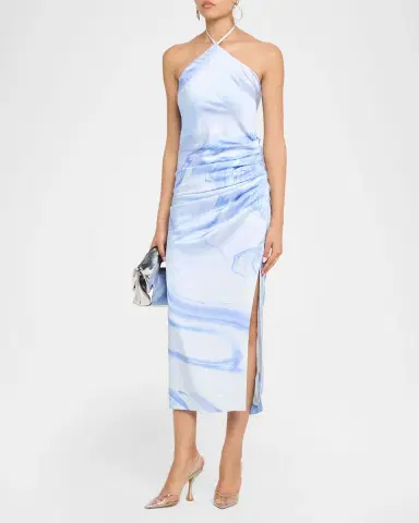 Simkhai Hansel Oil Spill-Print Satin Halter Midi Dress | Thumbnail 4