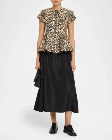 Ganni Leopard-Print Stretch-Cotton Peplum Top | Thumbnail 2