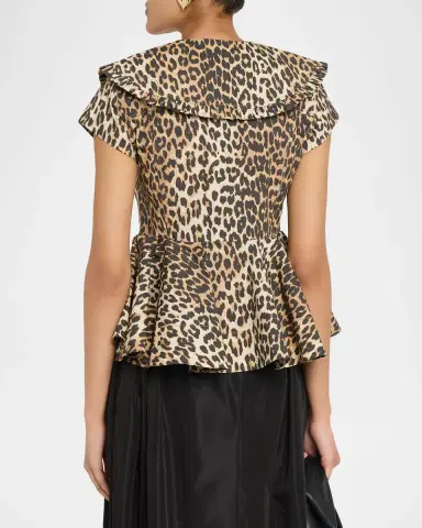Ganni Leopard-Print Stretch-Cotton Peplum Top | Thumbnail 3