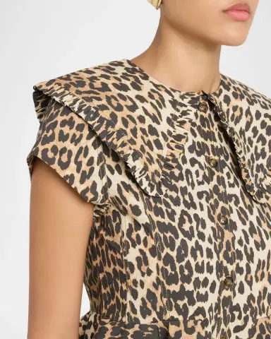 Ganni Leopard-Print Stretch-Cotton Peplum Top | Thumbnail 5