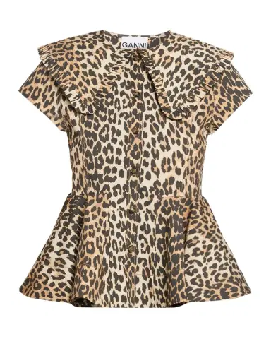 Ganni Leopard-Print Stretch-Cotton Peplum Top | Thumbnail 1