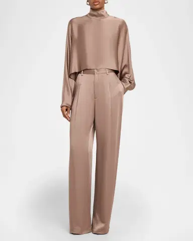 Lapointe Satin Long-Sleeve Caftan Crop Top | Thumbnail 2