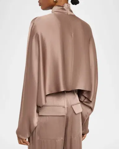 Lapointe Satin Long-Sleeve Caftan Crop Top | Thumbnail 3