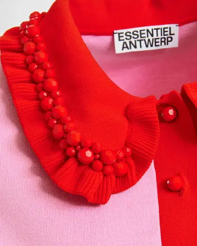Essentiel Antwerp Ruffle Fine-Knit Polo Top with Bead Embellishments | Thumbnail 8