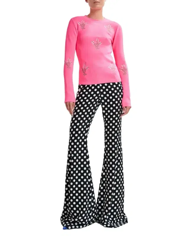 Jodie Polka-Dot Fitted Flare Pants