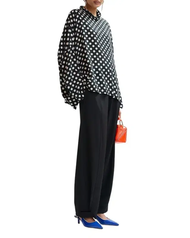 Joyetta Polka-Dot High-Neck Blouse