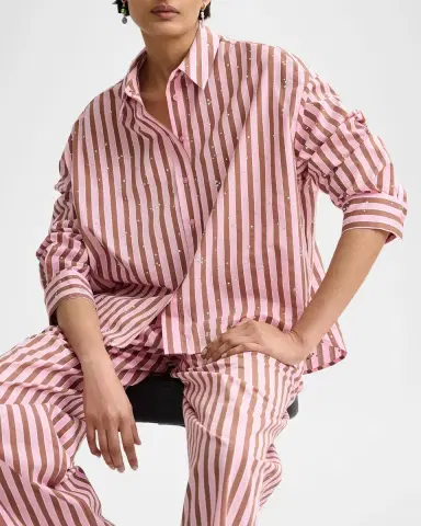 Essentiel Antwerp Jelief Rhinestone Striped Button-Front Shirt | Thumbnail 6 Essentiel Antwerp Jelief Rhinestone Striped Button-Front Shirt | Thumbnail 6