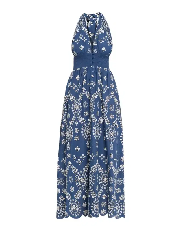 Floral Embroidered Halter Maxi Dress