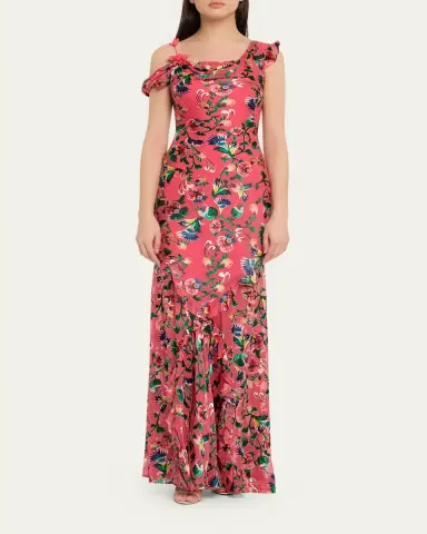 Saloni Seema Floral Silk Chiffon Maxi Dress | Thumbnail 6 Saloni Seema Floral Silk Chiffon Maxi Dress | Thumbnail 6