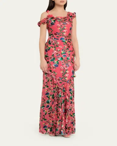 Saloni Seema Floral Silk Chiffon Maxi Dress | Thumbnail 8 Saloni Seema Floral Silk Chiffon Maxi Dress | Thumbnail 8