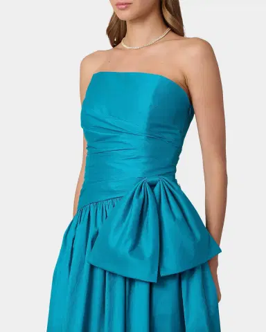 Shoshanna Sonia Strapless Side-Bow Satin Midi Dress | Thumbnail 3 Shoshanna Sonia Strapless Side-Bow Satin Midi Dress | Thumbnail 3
