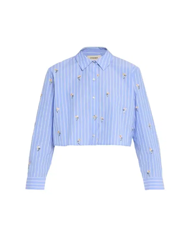 L'Agence Cosette Sequined Button-Front Crop Shirt