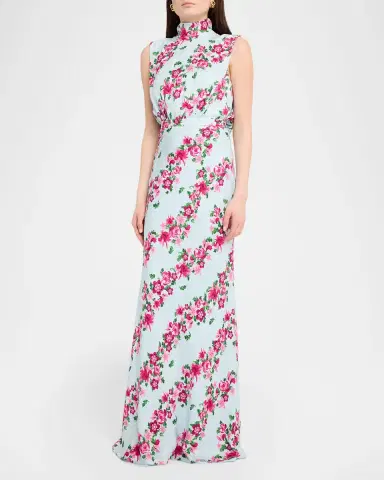 Saloni Fleur Printed High-Neck Dress | Thumbnail 3 Saloni Fleur Printed High-Neck Dress | Thumbnail 3