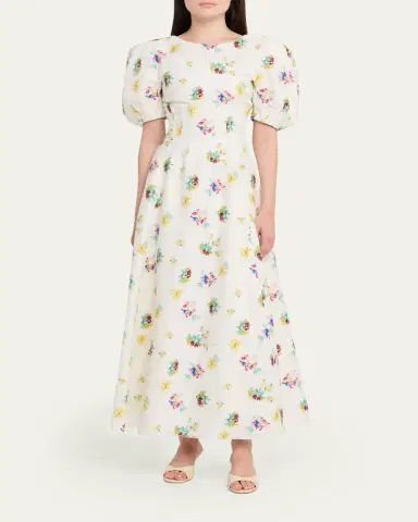 Gabriela Hearst Ranya Puff-Sleeve Mia's Flowers-Print Linen Maxi Dress | Thumbnail 2