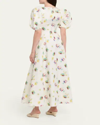Gabriela Hearst Ranya Puff-Sleeve Mia's Flowers-Print Linen Maxi Dress | Thumbnail 3