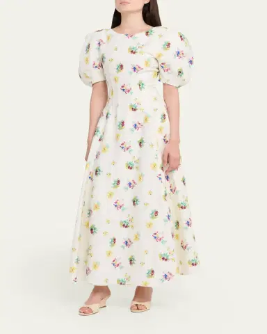 Gabriela Hearst Ranya Puff-Sleeve Mia's Flowers-Print Linen Maxi Dress | Thumbnail 4