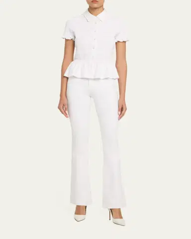 Veronica Beard Ellisandra Smocked Short-Sleeve Top | Thumbnail 2