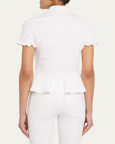 Veronica Beard Ellisandra Smocked Short-Sleeve Top | Thumbnail 3