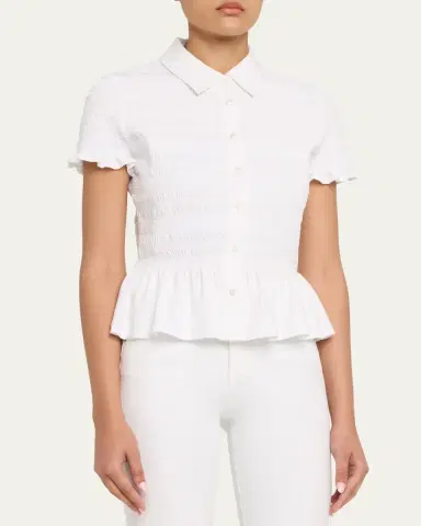 Veronica Beard Ellisandra Smocked Short-Sleeve Top | Thumbnail 4