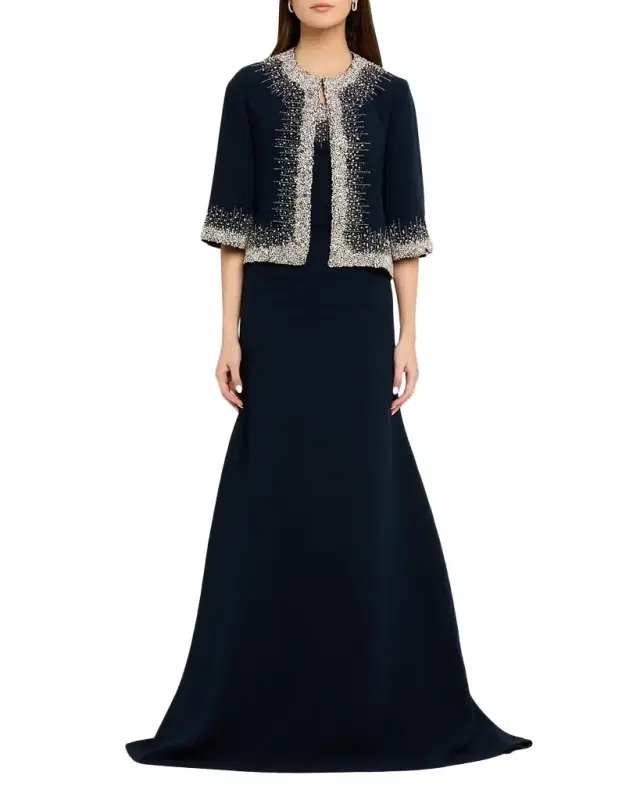 Crystal Embellished 3/4-Sleeve Bolero Jacket