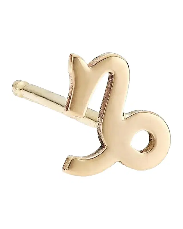 14K Yellow Gold Single Capricorn Stud Earring