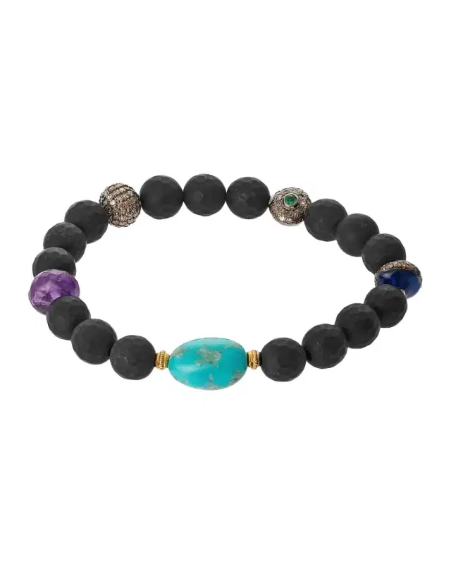 Globetrotter Sterling Silver & Mixed-Media Beaded Stretch Bracelet