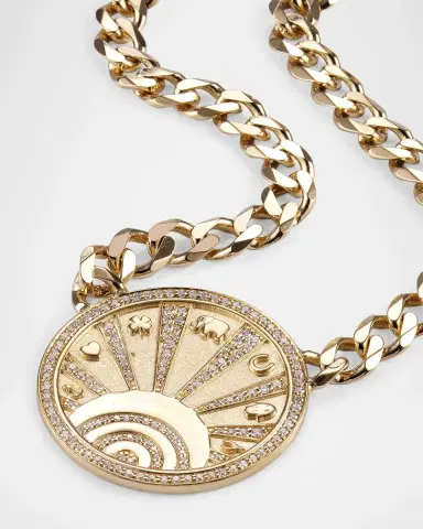 Sydney Evan 14K Diamond Pave Rays Evil Eye Luck Coin Necklace | Thumbnail 3
