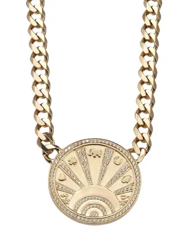 Sydney Evan 14K Diamond Pave Rays Evil Eye Luck Coin Necklace | Thumbnail 1