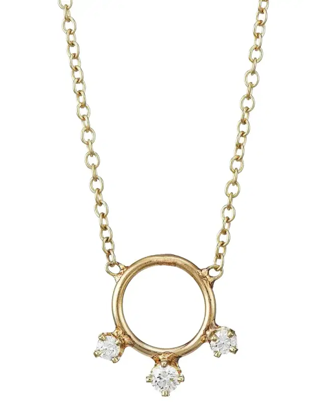 14K Yellow Gold 3 Diamond Circular Pendant Necklace