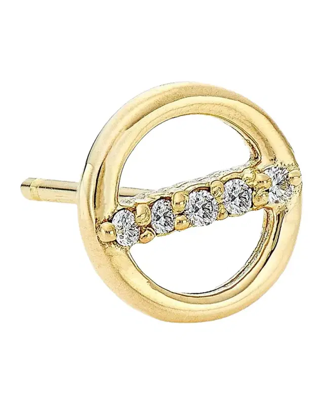14K Yellow Gold Pave Circle Earring, Single