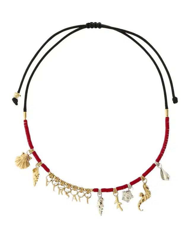 Goldtone & Waxed Cotton Cord Charm Necklace