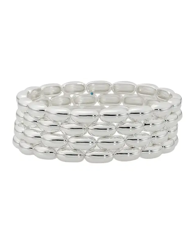 Pillow 2-Piece Silvertone Stretch Bracelet Set