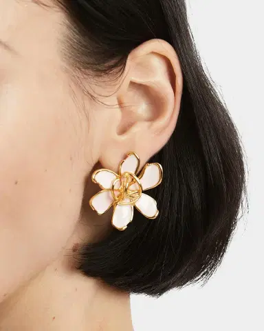 Oscar de la Renta Mini O Textured Flower 24K-Gold-Plated Brass & Enamel Stud Earrings | Thumbnail 2 Oscar de la Renta Mini O Textured Flower 24K-Gold-Plated Brass & Enamel Stud Earrings | Thumbnail 2