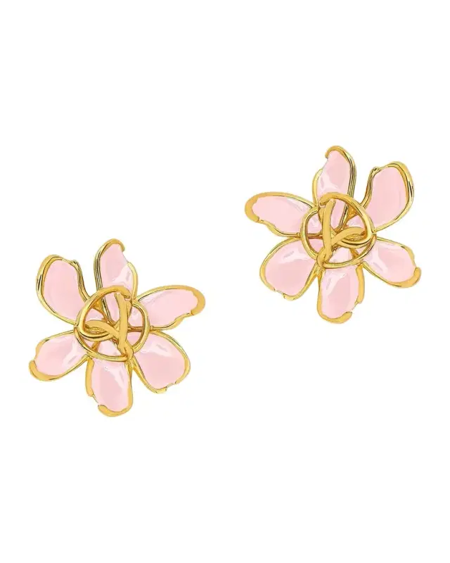 Mini O Textured Flower 24K-Gold-Plated Brass & Enamel Stud Earrings