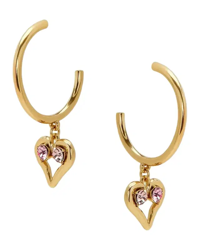 14K-Gold-Plated & Glass Crystal Heart Drop Earrings