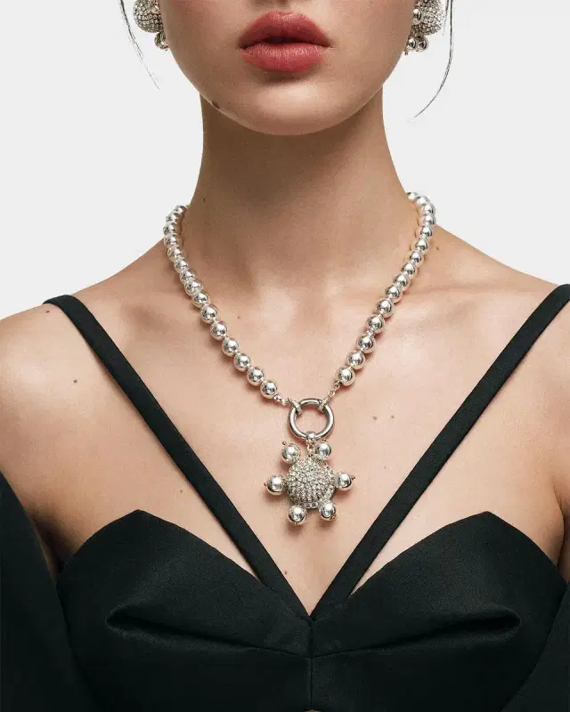 Gold-Plated Metal, Wood, Hematite, and Rhinestone Jolie Necklace