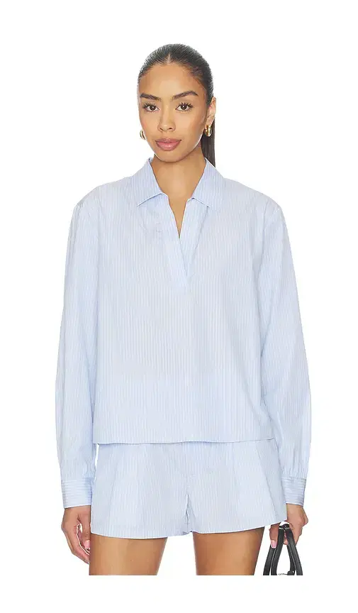 FRAME The Striped Long Sleeve Popover Top