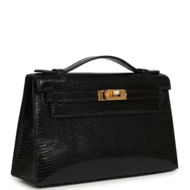HERMÈS Hermes Kelly Pochette Black Varanus Niloticus Lizard Gold Hardware | Thumbnail 2