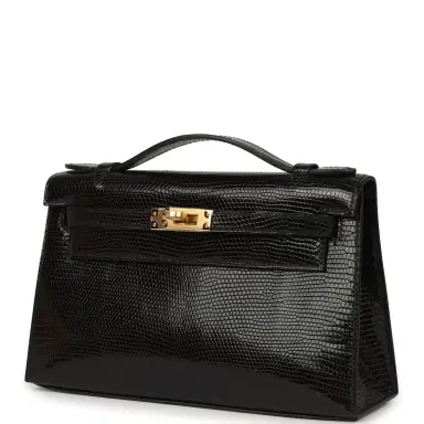 HERMÈS Hermes Kelly Pochette Black Varanus Niloticus Lizard Gold Hardware | Thumbnail 5